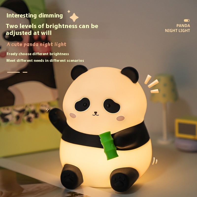 Panda Small Night Lamp USB Charging Two-gear Dimming Timing Pat Silicone Light LED Light