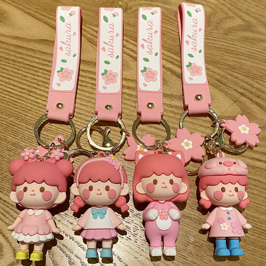 New Design Cute Cherry Blossom Girl Doll Key Chains