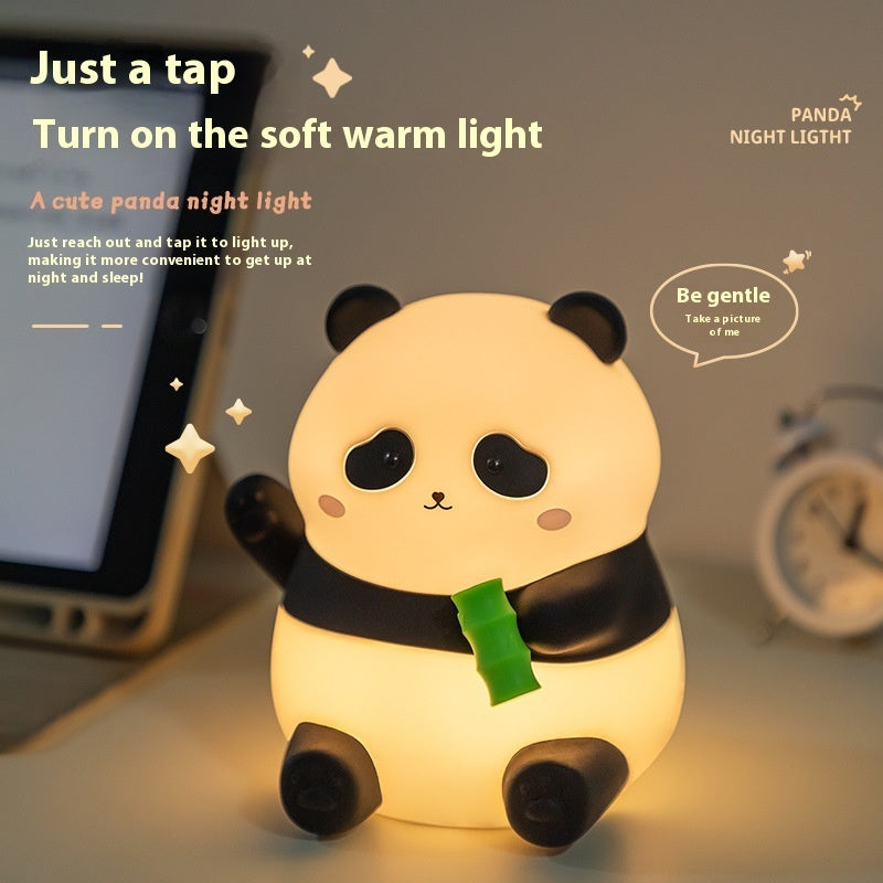 Panda Small Night Lamp USB Charging Two-gear Dimming Timing Pat Silicone Light LED Light