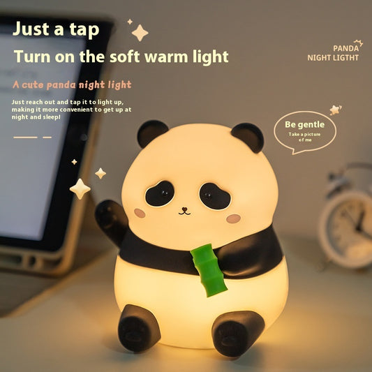 Panda Small Night Lamp USB Charging Two-gear Dimming Timing Pat Silicone Light LED Light