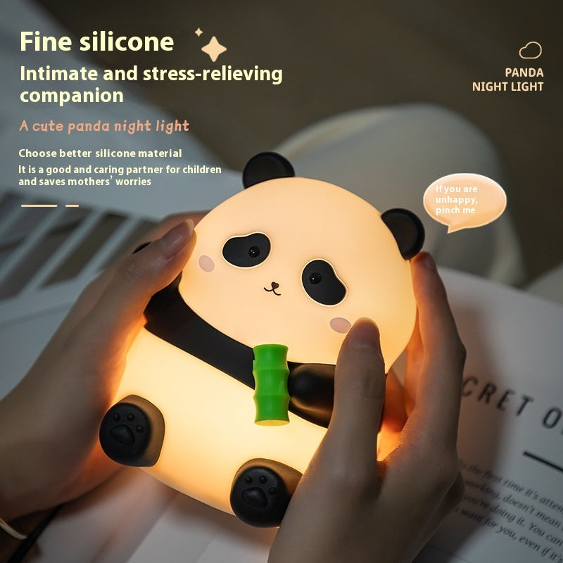 Panda Small Night Lamp USB Charging Two-gear Dimming Timing Pat Silicone Light LED Light
