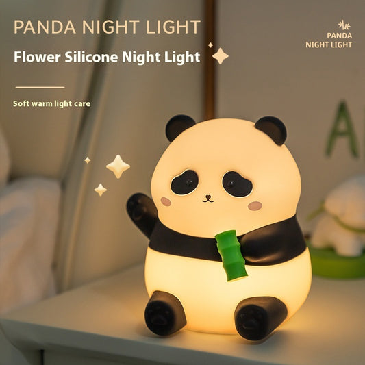 Panda Small Night Lamp USB Charging Two-gear Dimming Timing Pat Silicone Light LED Light